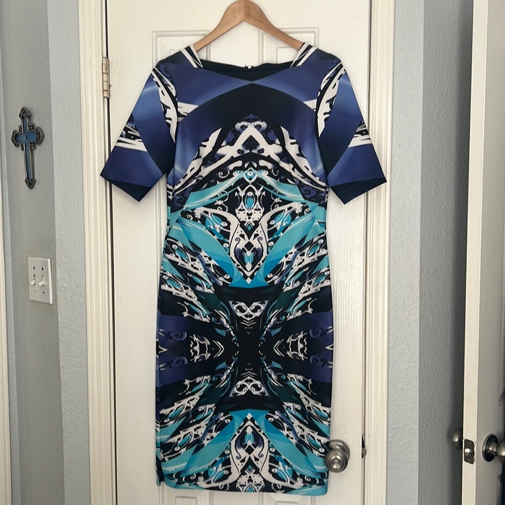 Blue print Gabby Skye stretch midi dress